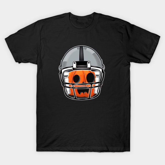 Pumpkin Wearing Football Helmet Halloween Costume T-Shirt by justiceberate